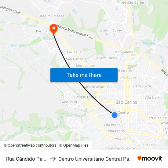 Rua Cândido Padim to Centro Universitário Central Paulista map