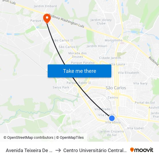 Avenida Teixeira De Barros to Centro Universitário Central Paulista map