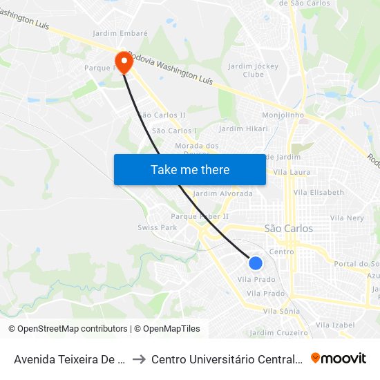 Avenida Teixeira De Barros to Centro Universitário Central Paulista map