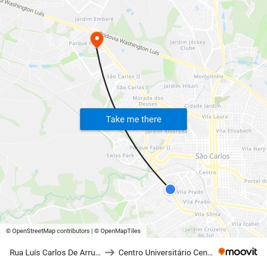 Rua Luís Carlos De Arruda Mendes to Centro Universitário Central Paulista map