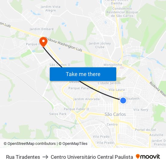 Rua Tiradentes to Centro Universitário Central Paulista map