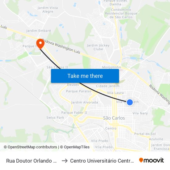 Rua Doutor Orlando Damiano to Centro Universitário Central Paulista map