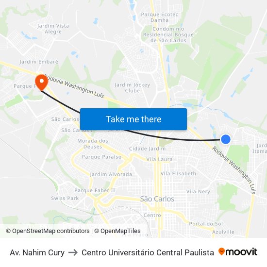 Av. Nahim Cury to Centro Universitário Central Paulista map