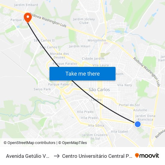 Avenida Getúlio Vargas to Centro Universitário Central Paulista map