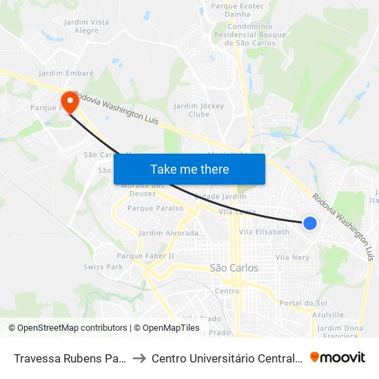 Travessa Rubens Paschoal to Centro Universitário Central Paulista map