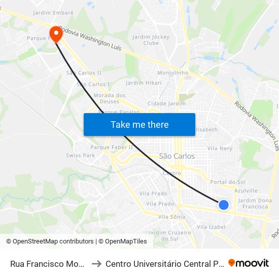 Rua Francisco Monareti to Centro Universitário Central Paulista map