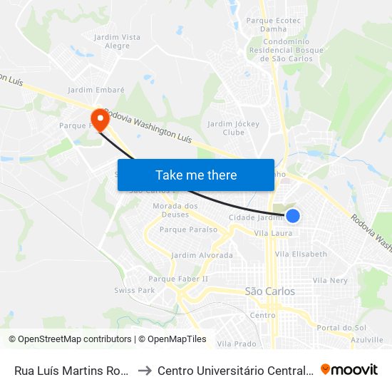 Rua Luís Martins Rodrigues to Centro Universitário Central Paulista map