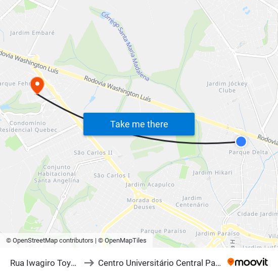 Rua Iwagiro Toyama to Centro Universitário Central Paulista map