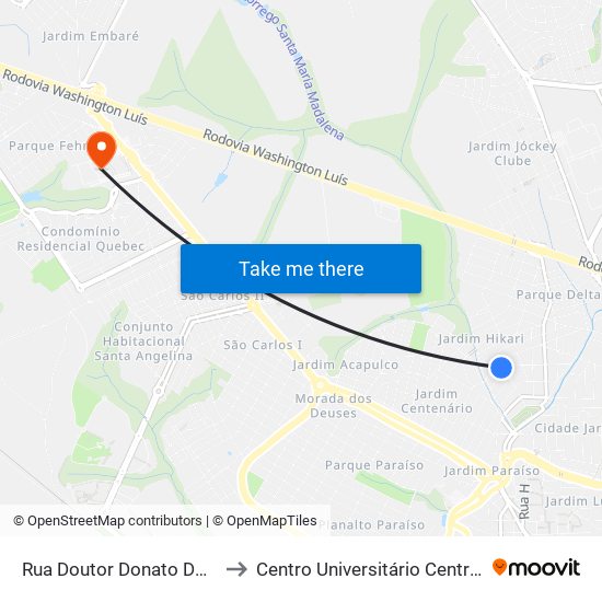 Rua Doutor Donato Dos Santos to Centro Universitário Central Paulista map