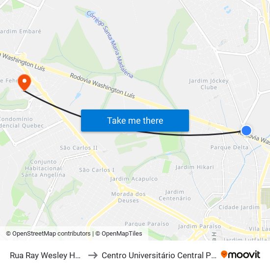 Rua Ray Wesley Herrick to Centro Universitário Central Paulista map