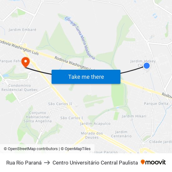 Rua Rio Paraná to Centro Universitário Central Paulista map