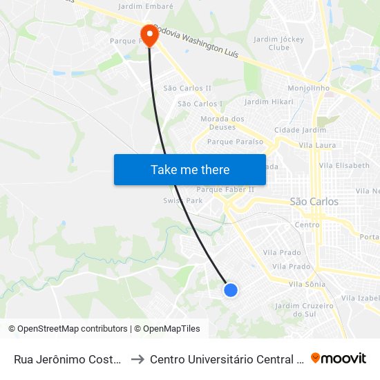 Rua Jerônimo Costa Terra to Centro Universitário Central Paulista map