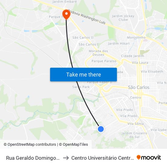Rua Geraldo Domingos Adabbo to Centro Universitário Central Paulista map
