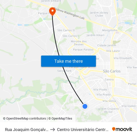 Rua Joaquim Gonçalves Lêdo to Centro Universitário Central Paulista map