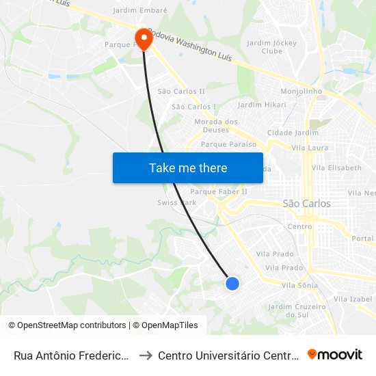 Rua Antônio Frederico Ozanan to Centro Universitário Central Paulista map