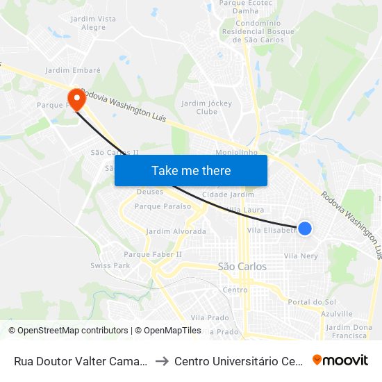 Rua Doutor Valter Camargo Schultzer to Centro Universitário Central Paulista map