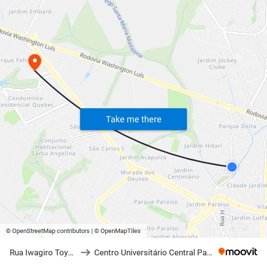 Rua Iwagiro Toyama to Centro Universitário Central Paulista map