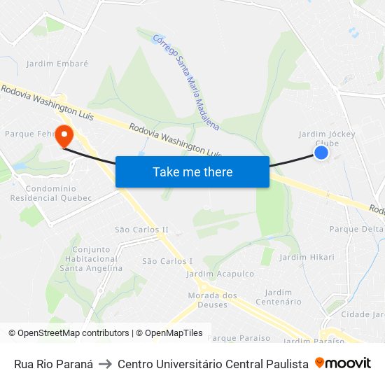 Rua Rio Paraná to Centro Universitário Central Paulista map