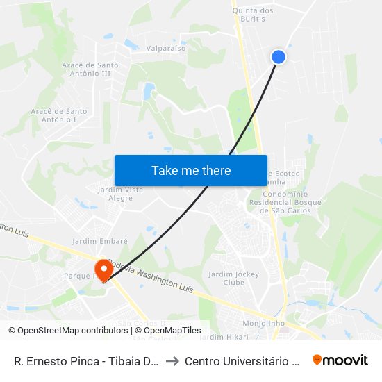 R. Ernesto Pinca - Tibaia De São Fernando 2 to Centro Universitário Central Paulista map