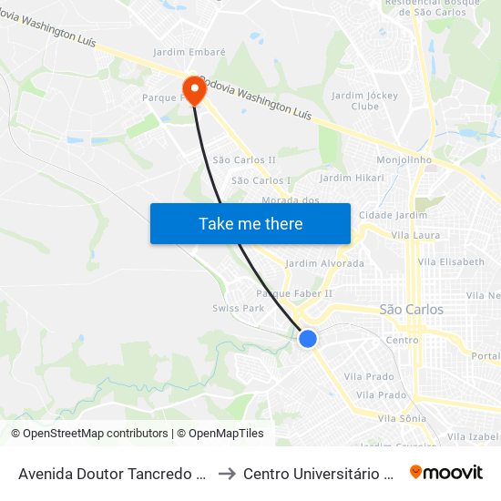 Avenida Doutor Tancredo De Almeida Neves to Centro Universitário Central Paulista map