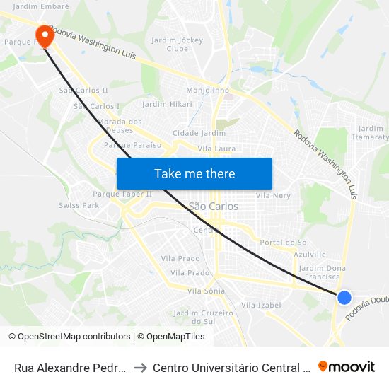 Rua Alexandre Pedrazzani to Centro Universitário Central Paulista map
