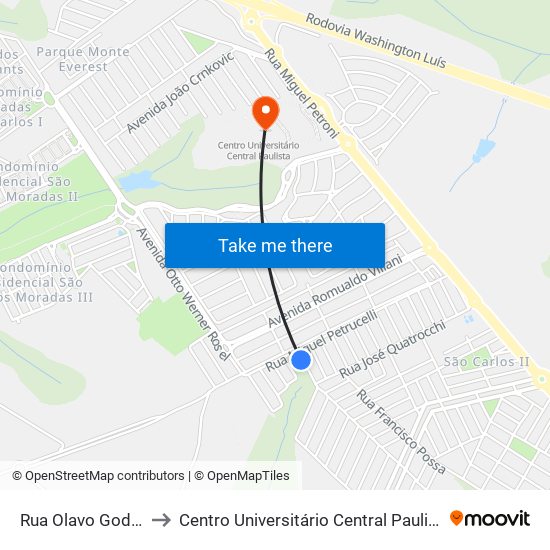 Rua Olavo Godoy to Centro Universitário Central Paulista map