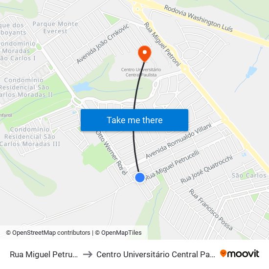 Rua Miguel Petrucelli to Centro Universitário Central Paulista map