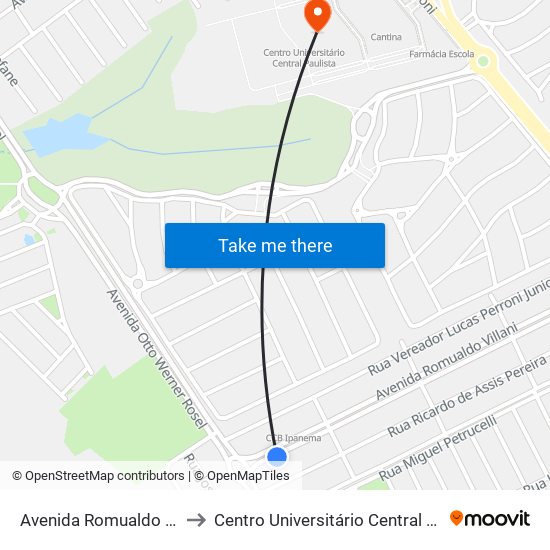 Avenida Romualdo Villani to Centro Universitário Central Paulista map
