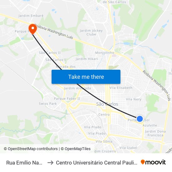 Rua Emílio Name to Centro Universitário Central Paulista map