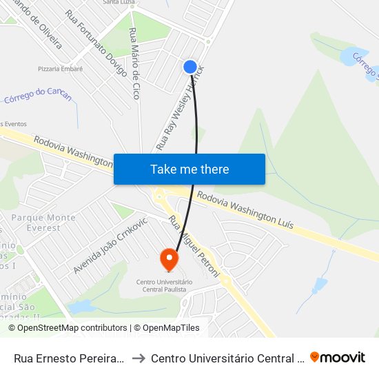 Rua Ernesto Pereira Lopes to Centro Universitário Central Paulista map