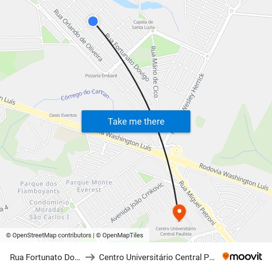 Rua Fortunato Dovigo to Centro Universitário Central Paulista map
