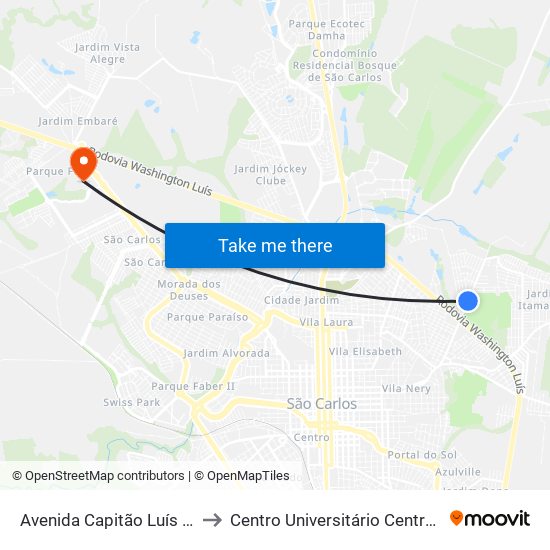 Avenida Capitão Luís Brandão to Centro Universitário Central Paulista map