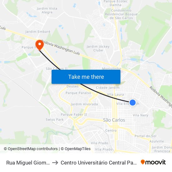 Rua Miguel Giometti to Centro Universitário Central Paulista map
