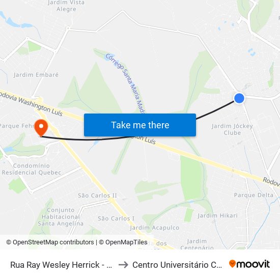 Rua Ray Wesley Herrick - Village Damha I to Centro Universitário Central Paulista map