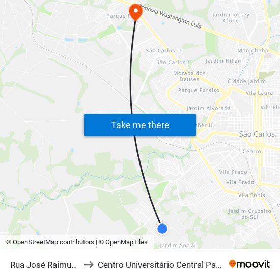 Rua José Raimundo to Centro Universitário Central Paulista map