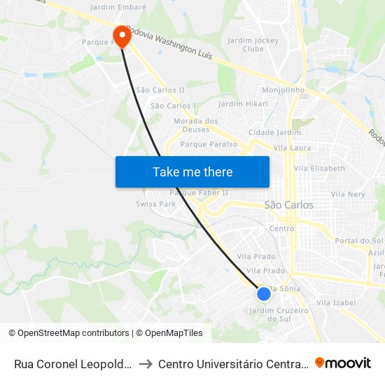 Rua Coronel Leopoldo Prado to Centro Universitário Central Paulista map
