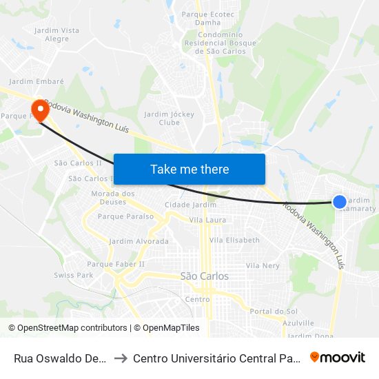 Rua Oswaldo Denari to Centro Universitário Central Paulista map