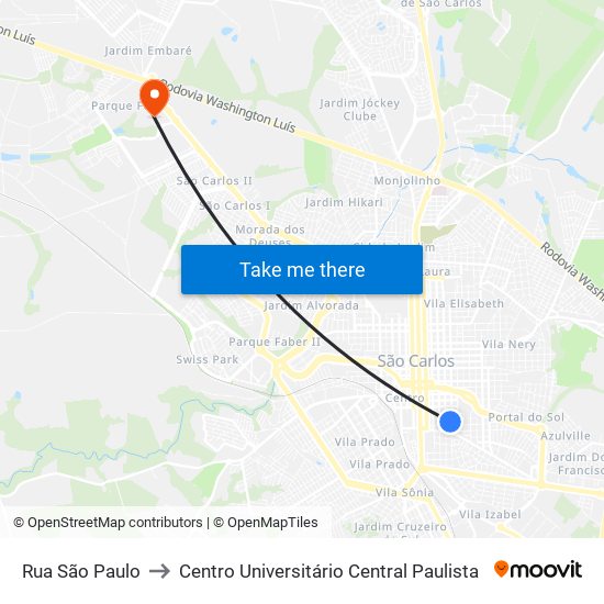 Rua São Paulo to Centro Universitário Central Paulista map