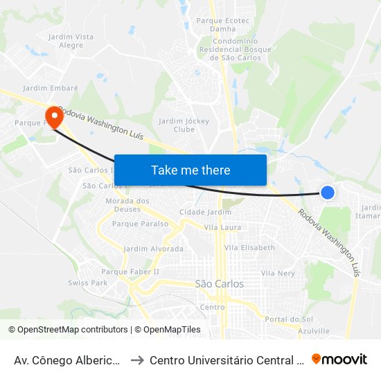 Av. Cônego Alberico Volpi to Centro Universitário Central Paulista map