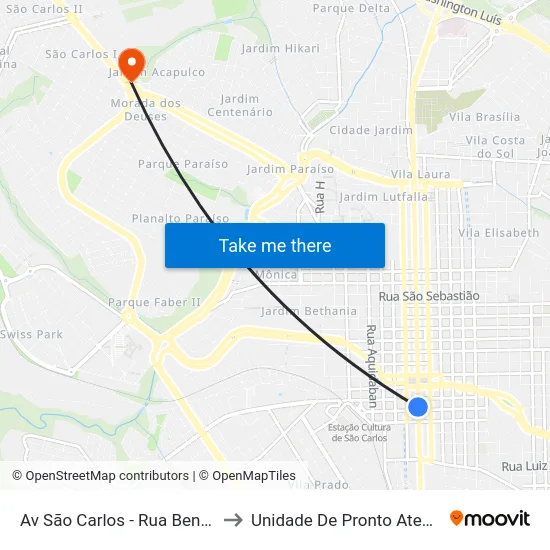 Av São Carlos - Rua Bento Carlos to Unidade De Pronto Atendimento map