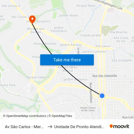 Av São Carlos - Mercado to Unidade De Pronto Atendimento map