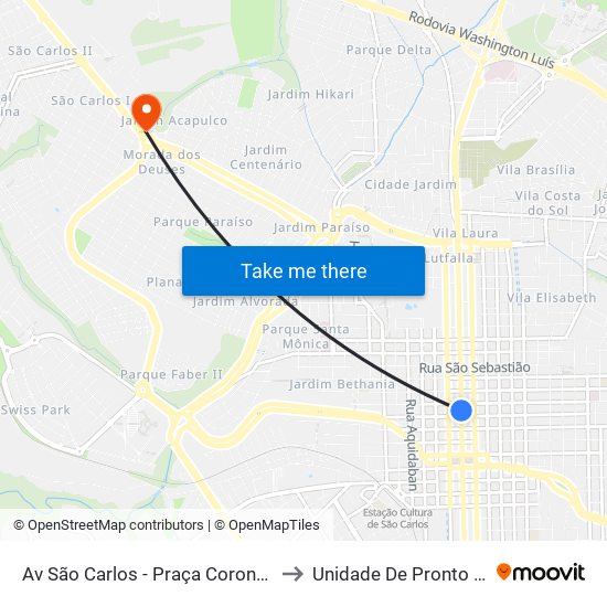 Av São Carlos - Praça Coronel Sales (Pombos) to Unidade De Pronto Atendimento map