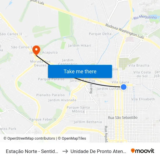 Estação Norte - Sentido Bairro to Unidade De Pronto Atendimento map