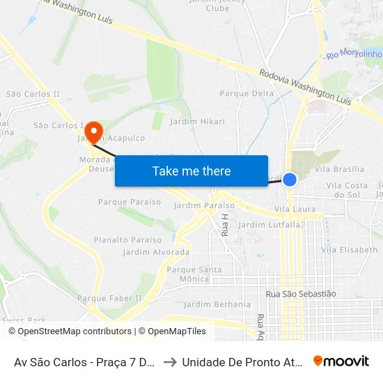 Av São Carlos - Praça 7 De Setembro to Unidade De Pronto Atendimento map