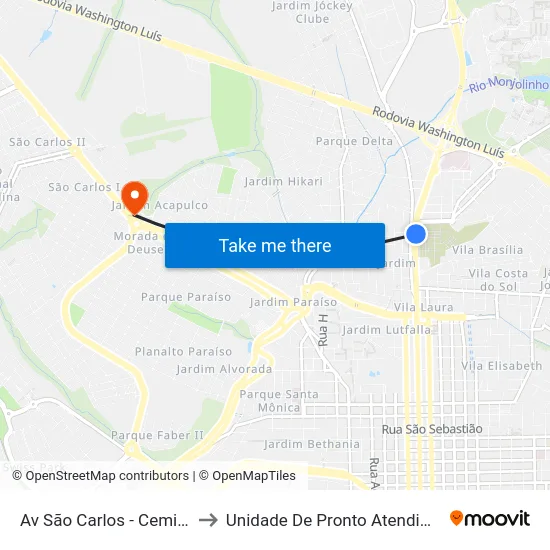 Av São Carlos - Cemitério to Unidade De Pronto Atendimento map