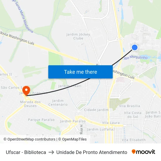 Ufscar - Biblioteca to Unidade De Pronto Atendimento map