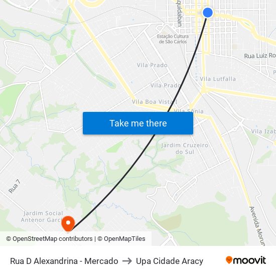 Rua D Alexandrina - Mercado to Upa Cidade Aracy map