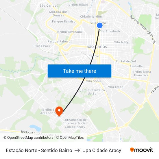 Estação Norte - Sentido Bairro to Upa Cidade Aracy map