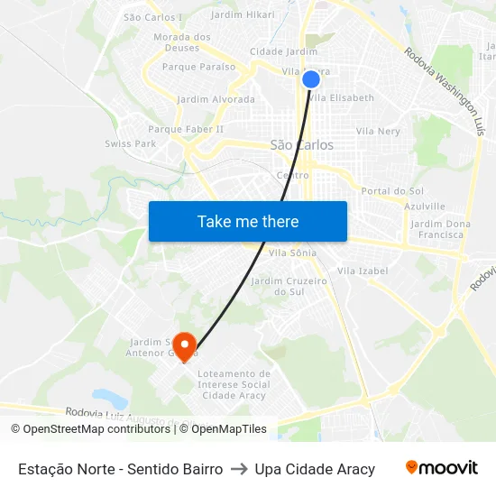Estação Norte - Sentido Bairro to Upa Cidade Aracy map