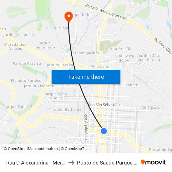 Rua D Alexandrina - Mercado to Posto de Saúde Parque Delta map